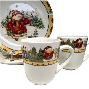 Gibson Snowman Frolic 2003 Designed by Debbie Hron 4-PC Place Setting-Set of 2